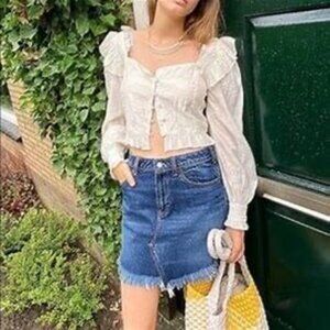 NWOT - Free People Baily Fringe Denim Mini Skirt - Size 28
